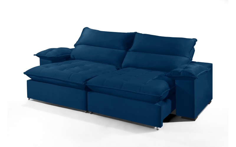 Sofá Retrátil e Reclinável 2.50m ESTILO ESTOFADOS - OSLO com SoftGel D33 Velusoft "Azul"