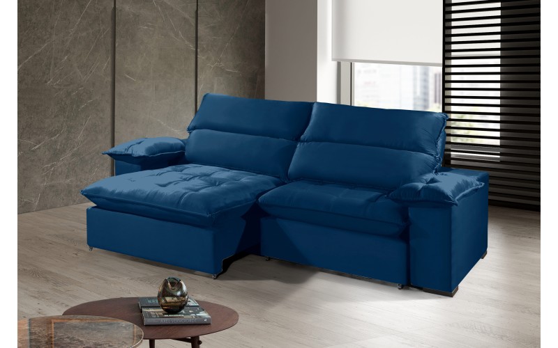 Sofá Retrátil e Reclinável 2.50m ESTILO ESTOFADOS - OSLO com SoftGel D33 Velusoft "Azul"