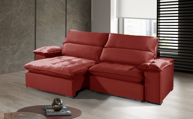 Sofá Retrátil e Reclinável 2.50m ESTILO ESTOFADOS - OSLO com SoftGel D33 Velusoft "Vermelho"