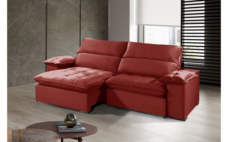 Sofá Retrátil e Reclinável 2.20m ESTILO ESTOFADOS - OSLO com SoftGel D33 Velusoft "Vermelho"