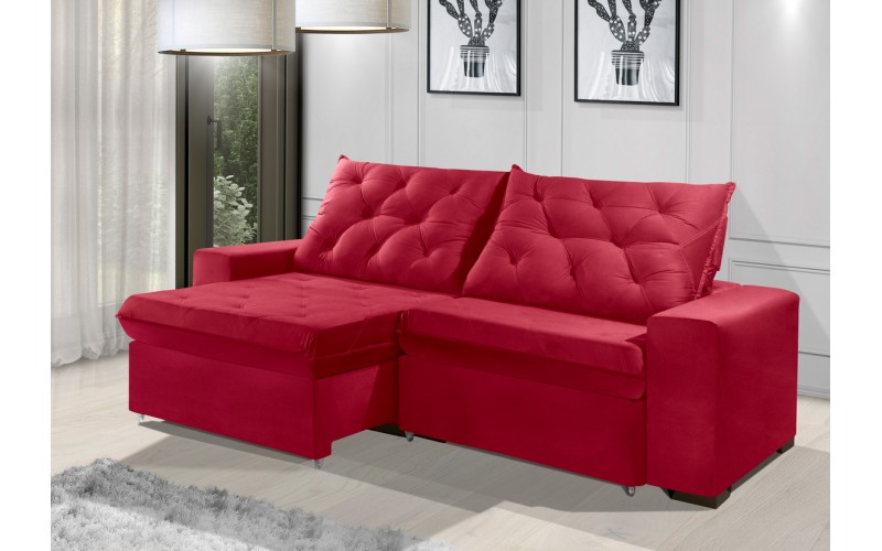 Sofá Retrátil e Reclinável 1,90m ESTILO ESTOFADOS - EUROPA com SoftGel D33 Velupluma "Vermelho"