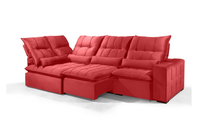 Sofá Retrátil Reclinável ELLOA DE CANTO COM CHAISE 3.65 x 1.80m ESTILO ESTOFADOS - Inca Velusoft COR "VERMELHO"