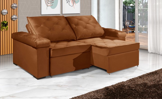 Sofá Retrátil e Reclinável 2.50m ESTILO ESTOFADOS - STAMBULL com SoftGel D33 Velusoft "Terracota"