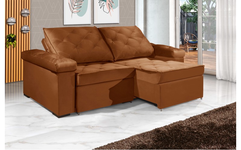 Sofá Retrátil e Reclinável 2.50m ESTILO ESTOFADOS - STAMBULL com SoftGel D33 Velusoft "Terracota"