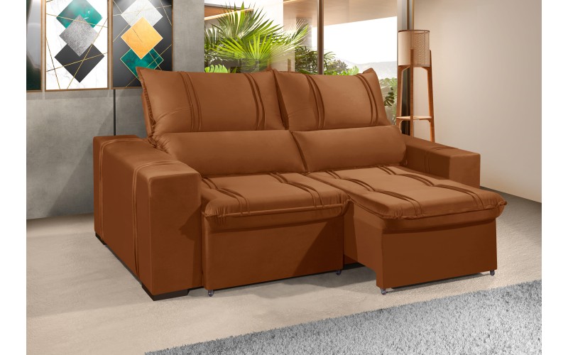 Sofá Retrátil e Reclinável 2.20m ESTILO ESTOFADOS - THOR com SoftGel D33 Velusoft "Terracota"